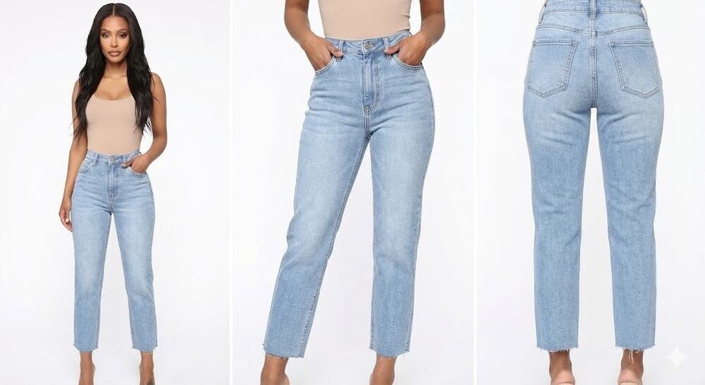 Fashion Nova Jeans High Waist Straight Leg Cropped Raw Hem Light Wash Size 9